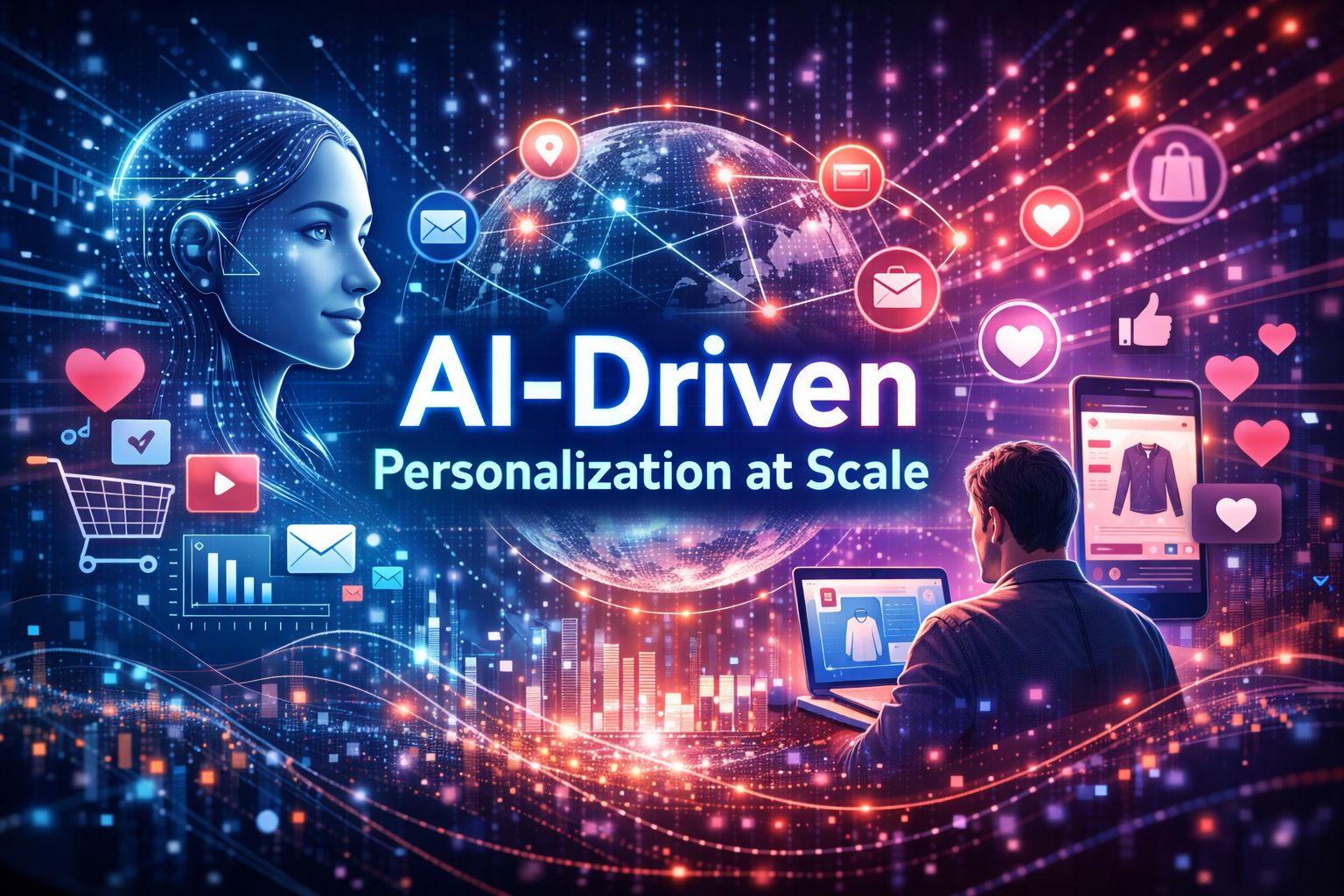 **Alt Text:** AI-driven personalization at scale powered by artificial intelligence and machine learning to enhance customer engagement across digital marketing and ecommerce platforms.